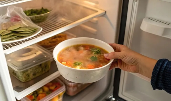 Is it safe to put a hot pot of soup or leftovers straight into the refrigerator?
