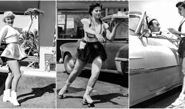 What were these car-serving waiters on roller skates called?