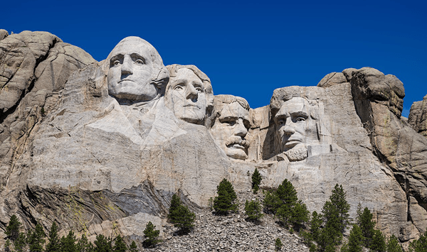 Which national monument in the Black Hills of South Dakota, featuring four U.S. presidents, was completed in October 1941?