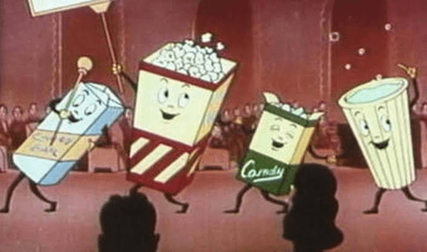 What famous song did these dancing snacks sing during drive-in movie intermissions?
