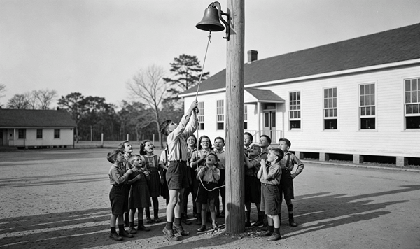 Look at this nostalgic photo! What classic traditional duty is this student performing for the school?